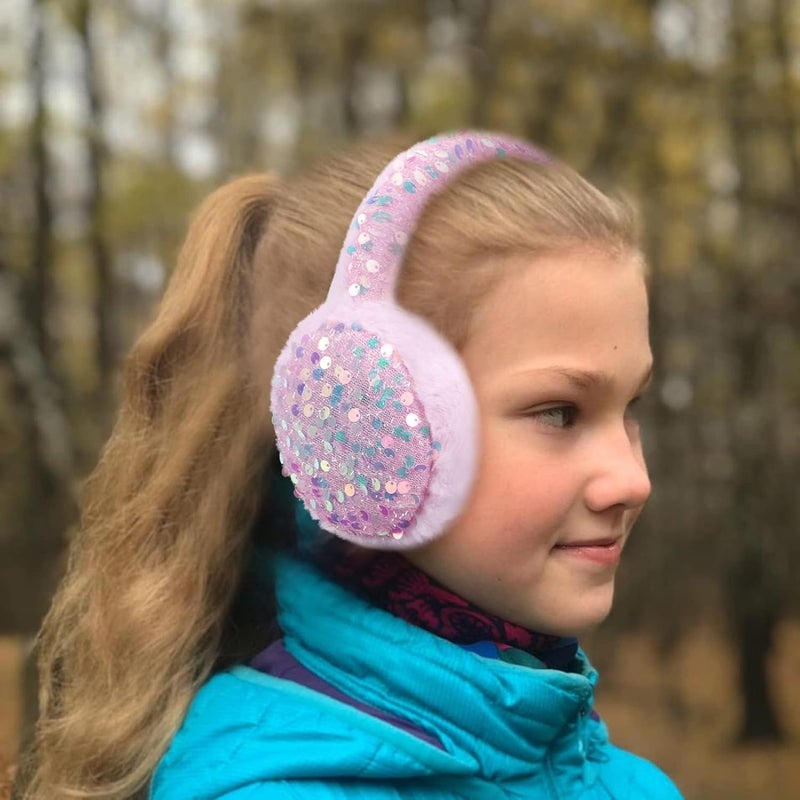 ACTLATI Girl Winter Earmuffs Sequin Shiny Outdoor Ear Warmers Fluffy Muffs Cute Faux Fur Earmuff for Kids Adult Women - Image 4